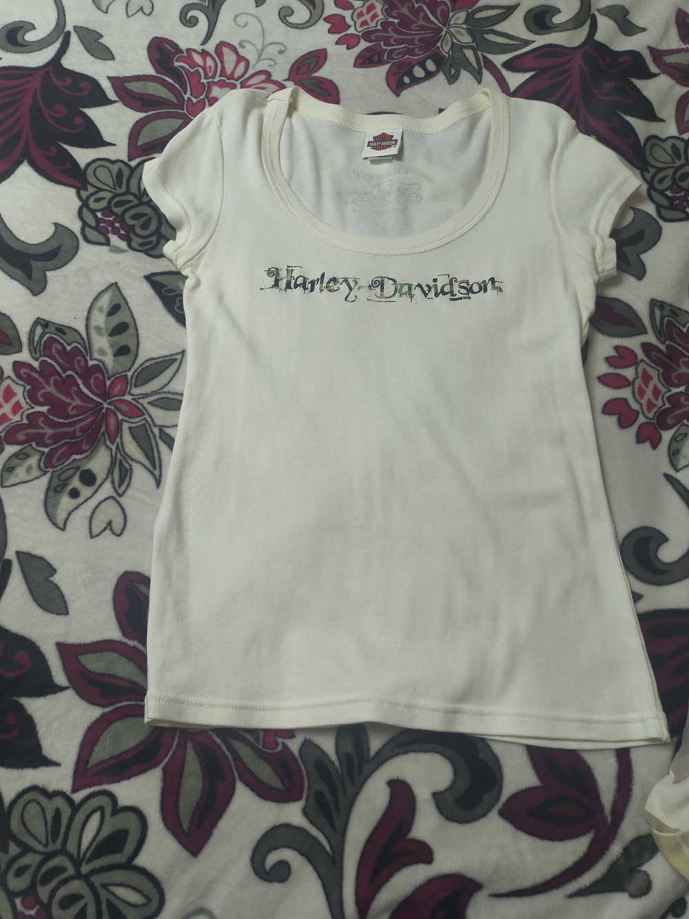 Harley-Davidson Girls' Cream Logo Scoop Neck Tee